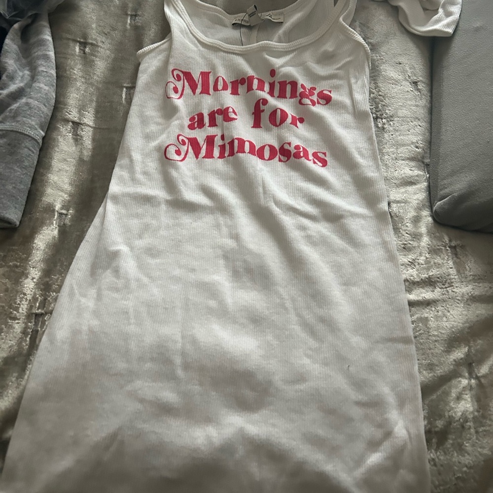 Express White Tank Top with Pink 'Mornings are for Mimosas' Graphic